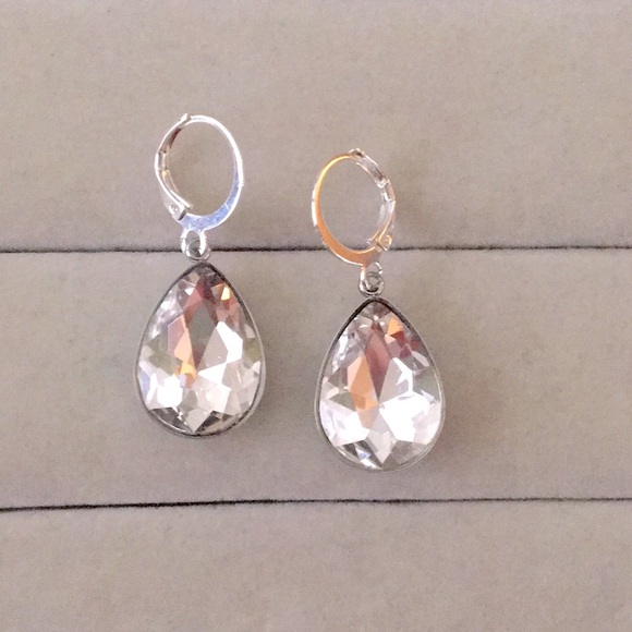 Jewelry - Silver + Stainless Steel Crystal Pear Drop Earrings